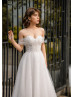 Off Shoulder Ivory Pearl Beaded Tulle Wedding Dress
